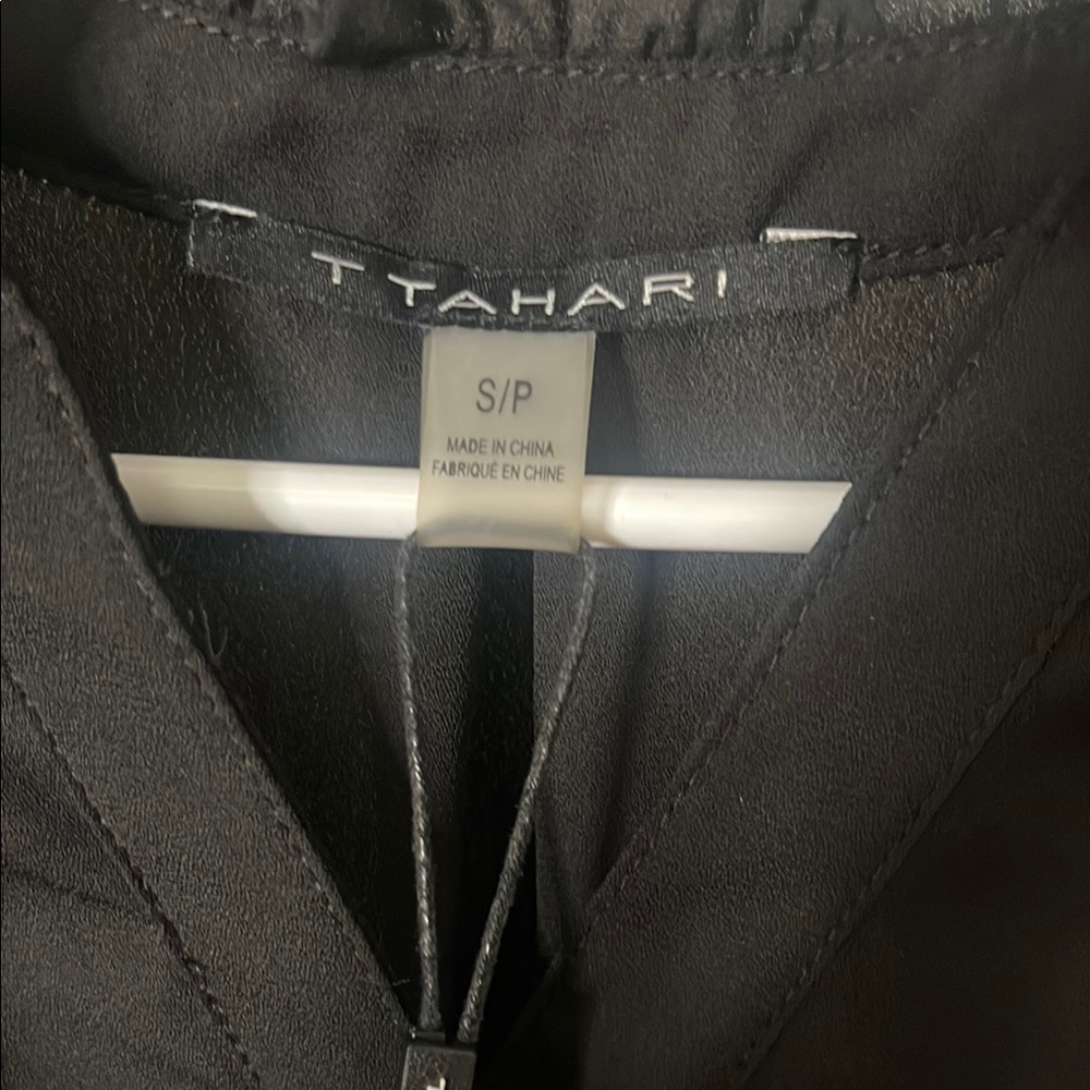 T Tahari Black Pleated Ruffled Blouse - Picture 2 of 4